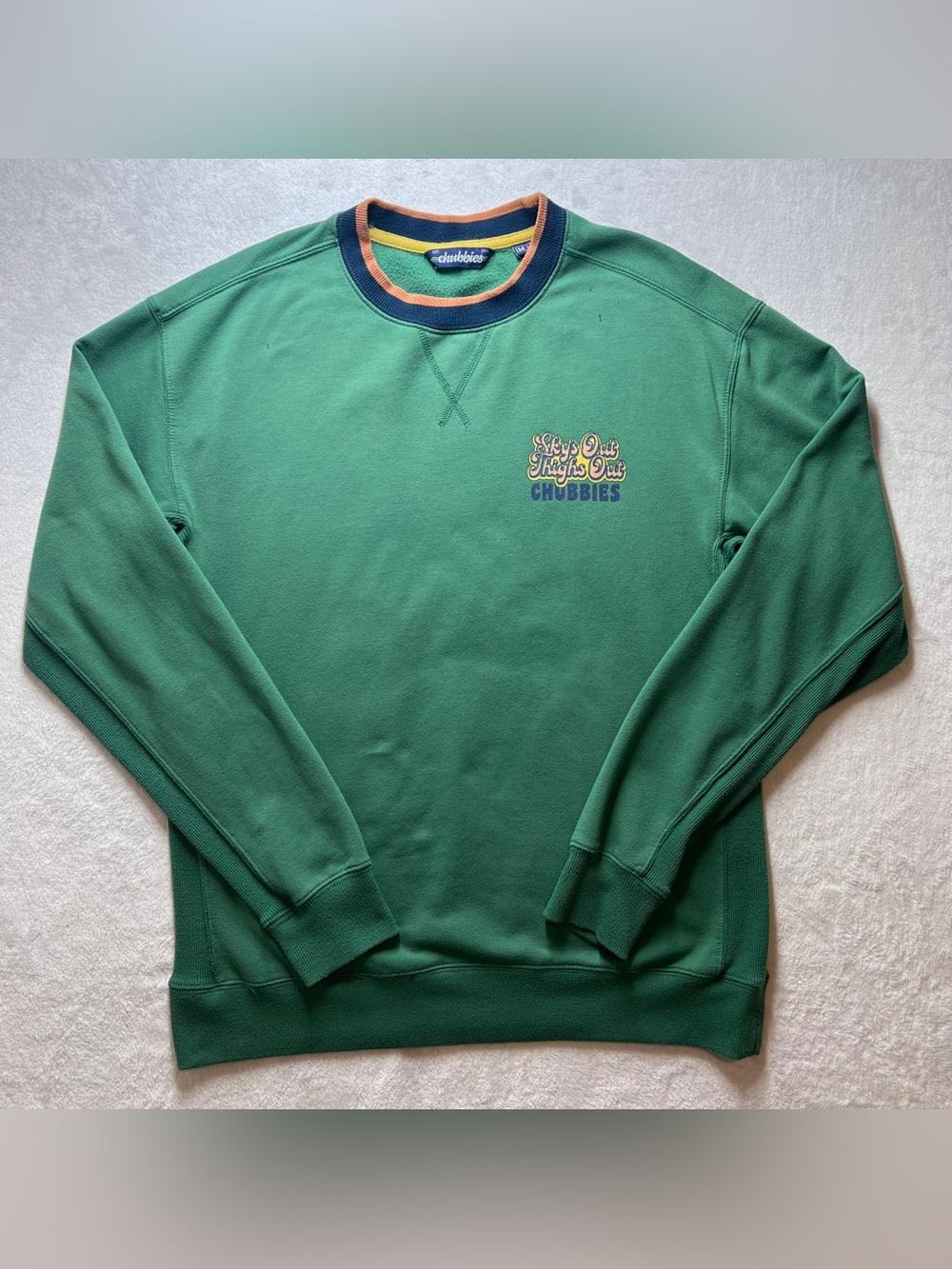 Chubbies Sweatshirt Men Green Sky's Out Thighs Out Pullover Sweater Crew M